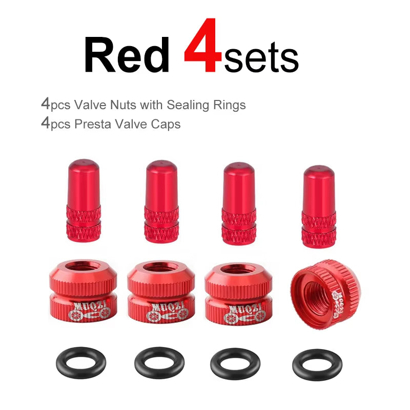 2~8Sets Bicycle Tire Valve Nut with Presta Valve Cap Set MTB Road Bike Tubeless Presta Valve Protection Screw and Cover