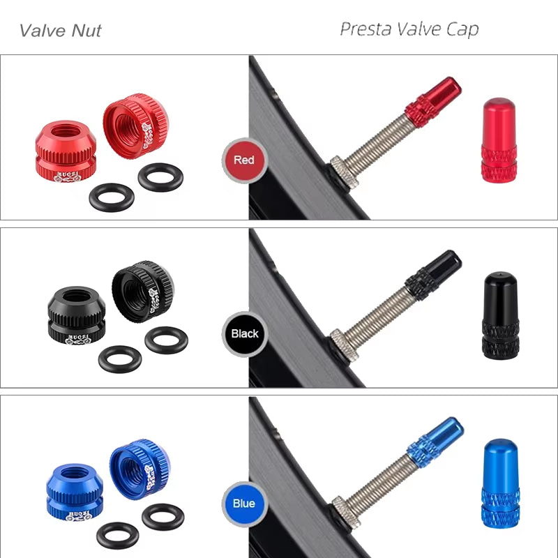 2~8Sets Bicycle Tire Valve Nut with Presta Valve Cap Set MTB Road Bike Tubeless Presta Valve Protection Screw and Cover